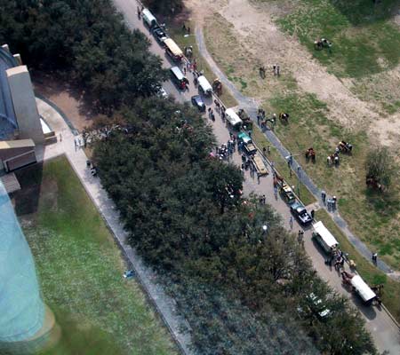This was Go Texan Day, when cowboys ride into Houston from all over Texas. Hey, maybe we can see a cowboy!