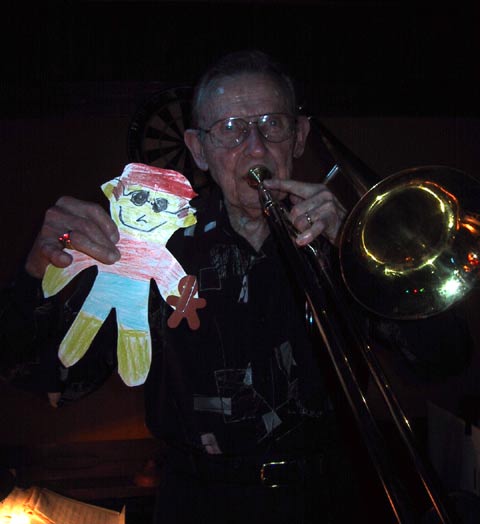 Flat Stanley got to sit in on one number with the trombone player. I forget his name, but it's probably Bill or something.